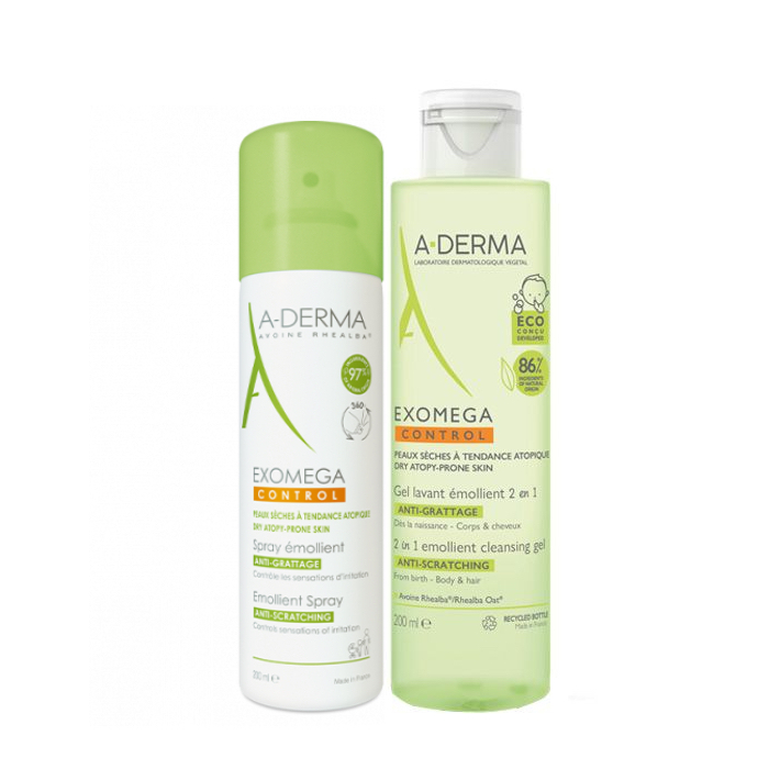 A-Derma Exomega Control Gel Lavagem Emoliente 2em1 Corpo Cabelo 500ml