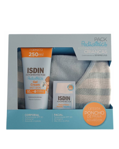 ISDIN Fotoprotector Pediatrics Pack Proteção Solar Infantil Fusion Water SPF50 50ml + Gel Cream SPF50 250ml + Oferta Poncho