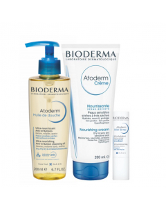 Bioderma Atoderm Kit Hidratação Óleo Duche + Creme + Lábios