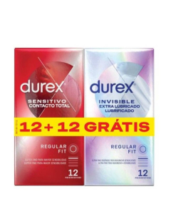 Durex Pack Preservativos Sensitive Contacto Total 12unid. + Invisible Extra Lub 12unid.