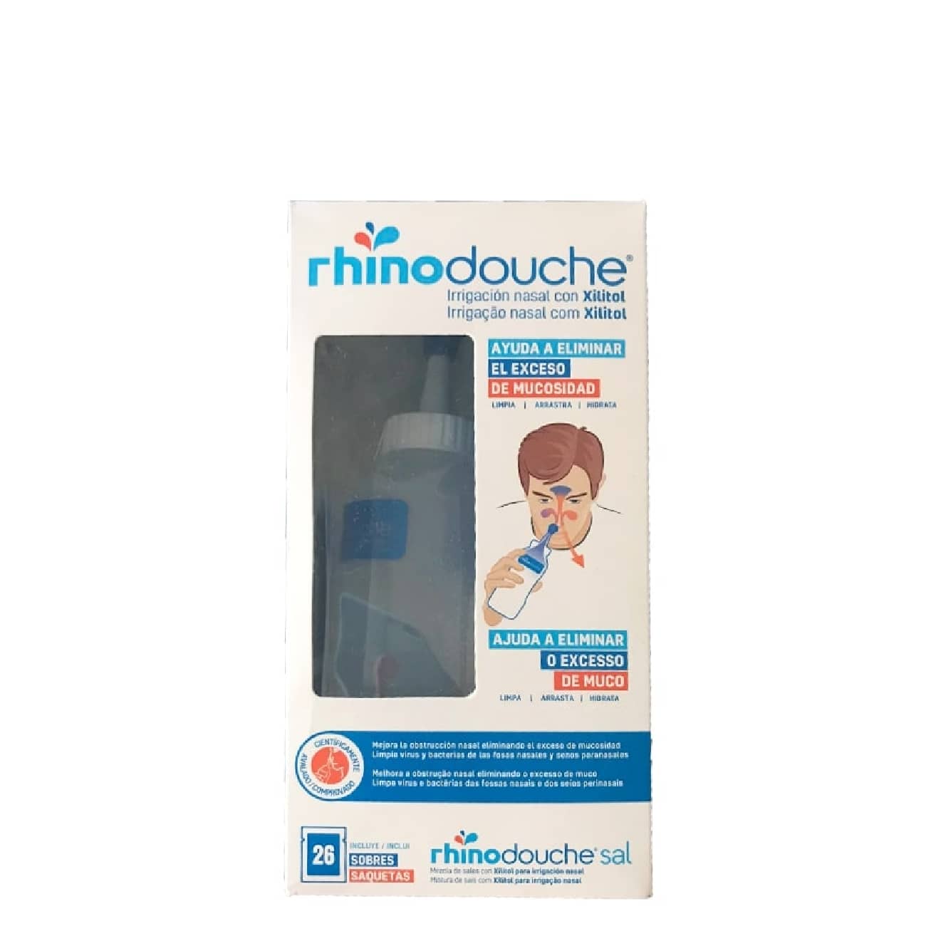 RhinoDouche Sistema Lavagem Nasal Garrafa + Saquetas Sal XL